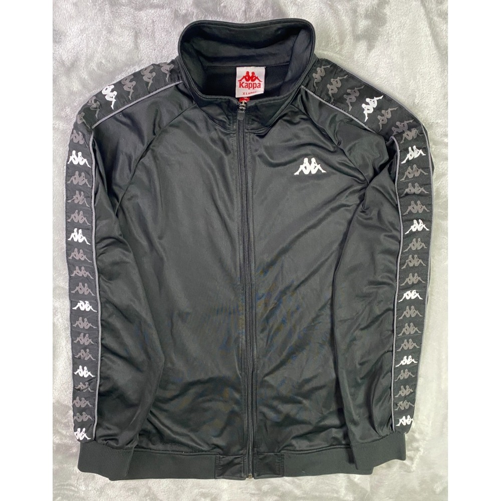 Kappa Track Jacket Mens XL Black Full Zip Omini Logo Tape Streetwear